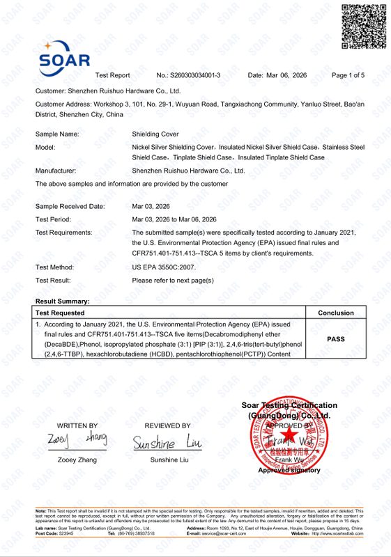 TSCA US Chemical Safety Compliance Certificate - EMI Shielding Manufacturer